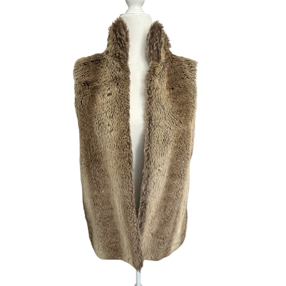 Kardashian Kollection Faux Fur Vest S Cream Knit Back Rabbit Style Open Front - Picture 1 of 11